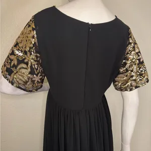 Stevie Hender Formal Line Maxi Formal Dress Black Color Gold Lace Size L. I#89 thumbnail 7