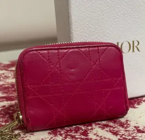 Christian Dior Pink Quilted Leather Card/Coin Case thumbnail 1