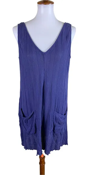 Pact Purple Ribbed Sleeveless Romper Pockets Boho Oversized‎ Medium thumbnail 1