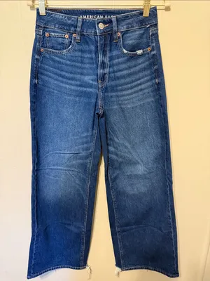 American Eagle Super High Rise Baggy Wide Leg Ankle jeans size 00 thumbnail 1