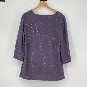 Vintage Adrianna Papell Studio Beaded Embellished Purple Silk Long Sleeve Top M‎ thumbnail 2