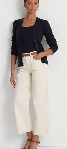 Polo Ralph Lauren Women's Mid-Rise Cropped Kelly Jean Off White Size 8 wide leg thumbnail 2