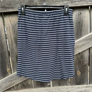 Striped Knit Mini Skirt - Navy Blue and White, Drawstring Waist, Casual thumbnail 5