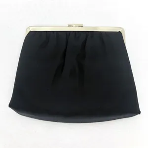 Vintage Ande Black Satin Silver Detail & Chain Clutch Formal Prom Dress Night thumbnail 2