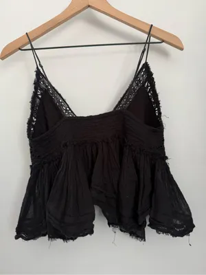 Free People XL Carrie Babydoll Cami Top Black Eyelet Boho Peasant Lagen Fairy thumbnail 6