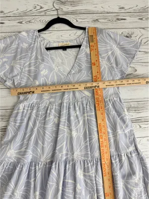 Universal Thread Womens XS Blue Floral Linen Blend Tiered Mini Dress Cottagecore thumbnail 11