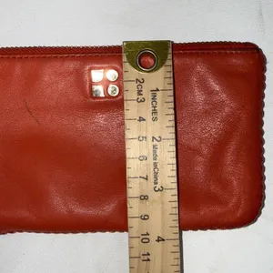 Vintage Y2K Kate Spade Logo‎ Leather Red Orange Zip Small Wristlet Wallet thumbnail 10