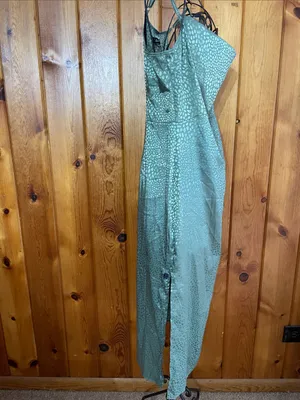 Lulus Total Stunner Sage Green Satin Jacquard Cowl Neck Midi Dress size small thumbnail 10