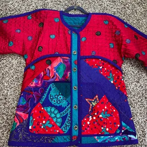 Quilted jacket w/doves multi colored. Red Size XL thumbnail 9