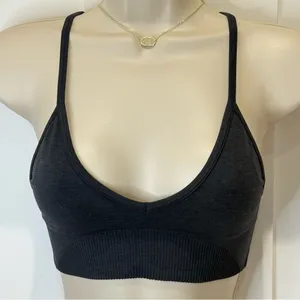 Lululemon Ebb To Street Bra Size 4 Black Ribbed V Neck Crossback Sporty Yoga thumbnail 5