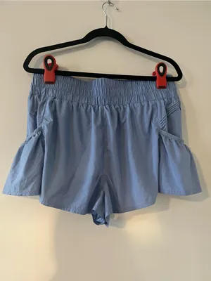 Free People Movement Blue High Rise Athletic Shorts Large Ruffle Side Pockets thumbnail 3