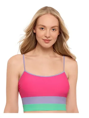 NWT Salt + Cove Juniors Colorblocked Midkini Swim Top 807147 Pink Multi S thumbnail 1