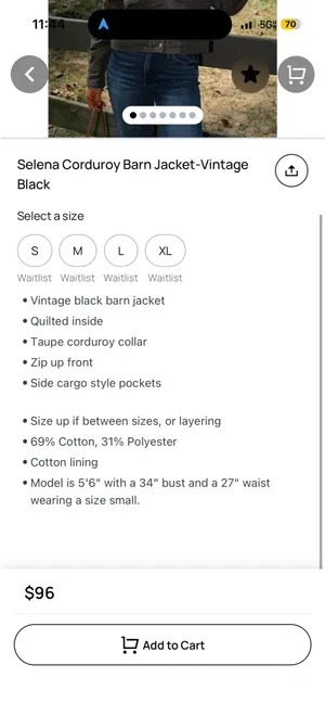 These Three Boutique Corduroy barn jacket vintage black thumbnail 6