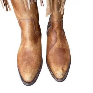 Bed Stu Knee High Fringe Cognac Leather Boots size 7 like new thumbnail 5