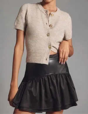 Anthropologie Avec Les Filles Faux-Leather Ruffled Mini Skirt, Size 10 thumbnail 4