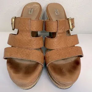 UGG Hedy Embossed Leather Espadrille Wedge Sandals 7.5 VGUC thumbnail 1