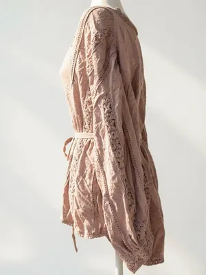 Free People I Mean It Rober Romper Playsuit Crochet Belt Tie Pink thumbnail 2