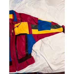 Vintage 80s/90s Mixed Blues Leather Batwing Colorblock Jacket thumbnail 6