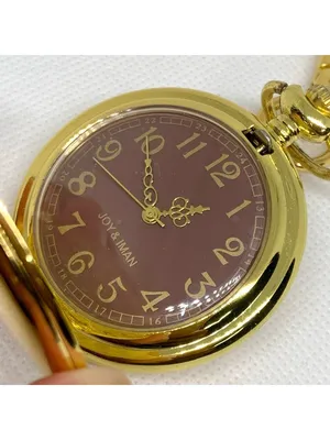 Brown dial gold tone Pocket Watch Quartz Clip On Purse Fob 46mm running thumbnail 2