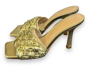 Marc Fisher Women Draya Slide Sandals Heeled Gold‎ Leather Sz 6M thumbnail 1