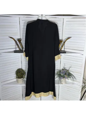 Vintage Kaftan dress black gold embroidery cotton hippie boho whimsigoth sz M L thumbnail 2