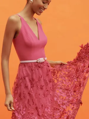 Dress The Population Darleen V-Neck 3D Floral Appliqué Midi Dress Size XXL thumbnail 6