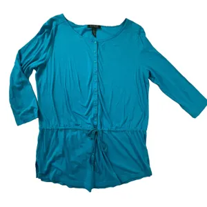 Lauren Ralph Lauren Knit Top Women Large Blue Drawstring Waist Tassel 3/4 Sleeve thumbnail 1