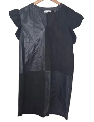 THML Black Faux Leather Dress with Ruffle Sleeves Size Medium thumbnail 1