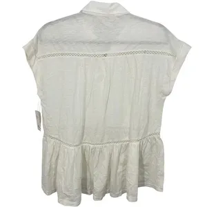 Lucky Brand White‎ Eyelet Peplum Babydoll Button Up Shirt Top Boho Cotton NWT thumbnail 7