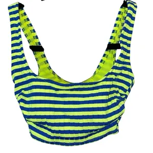 Xhilaration Ribbed Crop Tank XS Neon Stripe Blue Yellow Bralette‎ Top Stretch thumbnail 5