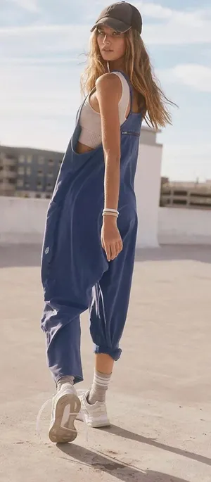 FP Movement Free People Hot Shot Jumpsuit Misty Blue Bohemian Athleisure NWOT thumbnail 1