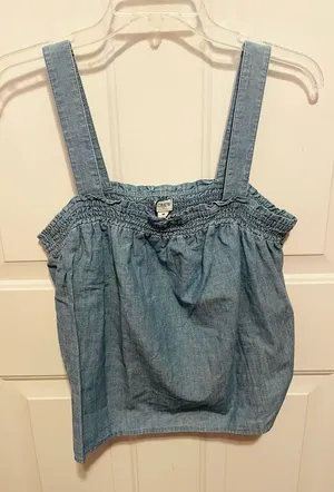 J. Crew Light Blue Chambray Smocked Trim Tank thumbnail 1
