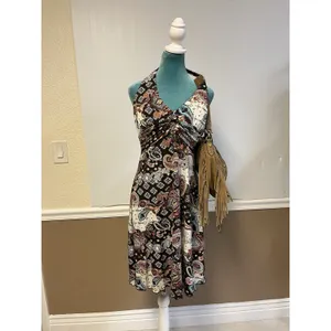 Trixxi Paisley Beaded Halter Neck Dress Y2K Euro Boho Western Women's Large thumbnail 9