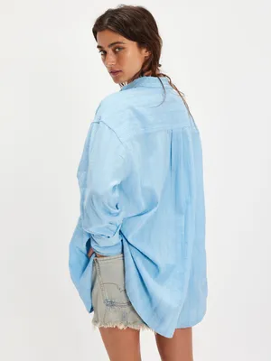 NWT We The Free Light Blue Striped Button-Up Shirt thumbnail 2
