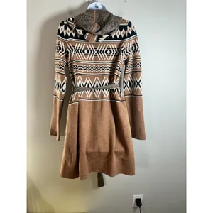 Rachel Zoe Womens Aztec Hooded Belted Cardigan‎ Sweater Brown Geometric Small thumbnail 5