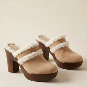 Tommy Hilfiger Suede Faux Fur Platform‎ Clog Mules Chunky High Heel Shoes 6.5 thumbnail 14