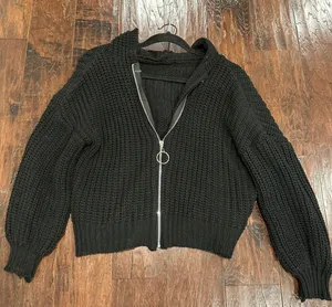 SheIn Black Hooded Zip Up Sweater thumbnail 2