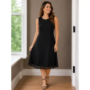 A New Day Black Sleeveless Mesh Overlay Midi Dress Size Small Parisian Chic NEW thumbnail 2