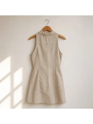 MNG Mango Linen Blend Sleeveless Button Front Tunic Dress Small Beige thumbnail 2