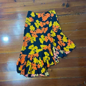 NWT Topshop Floral Asymmetrical Faux Wrap Midi Skirt Black Orange Size 10 💛🍄 thumbnail 9