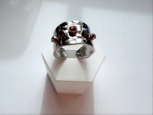 Silver non tarnish open ring with colorful zircons thumbnail 2