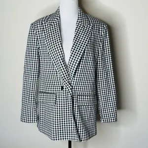 Zara Black and White Gingham Blazer with Shoulder Pads thumbnail 2