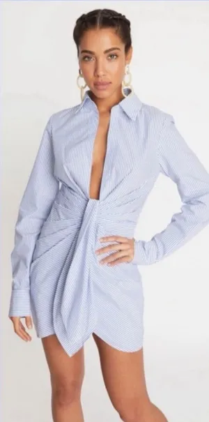 Striped Women's Collared Shirt Deep Plunge Mini Dress Choosy Boutique NWT $120 thumbnail 1