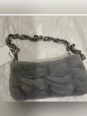 Zara Grey Faux Fur Shoulder Bag with Silver Chain thumbnail 4