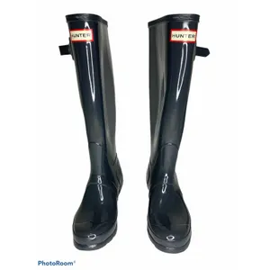 Hunter Original Tall Gloss Rain Boots Navy 5‎ NEW thumbnail 3