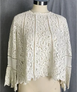 Lumie Cream Lace Bell Sleeve Cropped Blouse Top Boho Cottagecore‎ Feminine S thumbnail 1