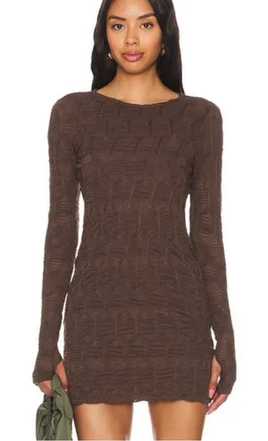 Free People Paulie Textured Open Back Mini Dress Brown M Bodycon Long Sleeve thumbnail 1