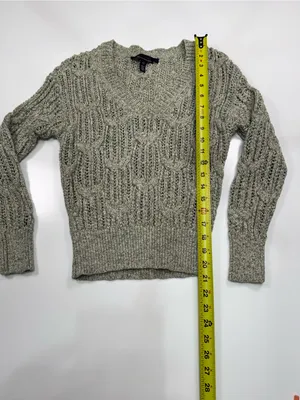 White House Black Market Olive Green V-Neck Cable Knit Sweater thumbnail 3
