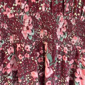Aerie burgundy floral mini dress, gathered waist & cuffs, size L thumbnail 8