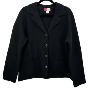 JM Collection Black 100%‎ Boiled Wool Button Front Cardigan Jacket Large VTG thumbnail 1